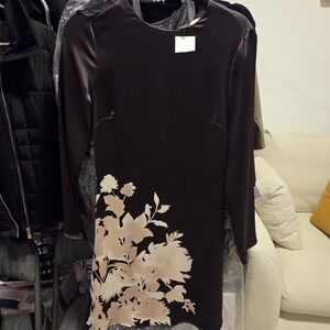 Elegant Dark Brown and Cream Floral Dress